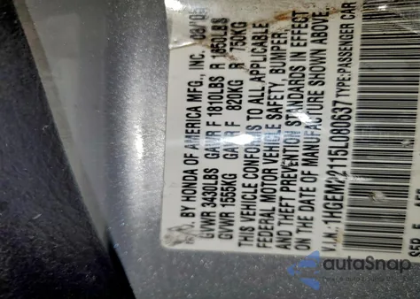 2005 Honda Civic Dx Vp z USA, uszkodzony, nr VIN 1HGEM22115L080637